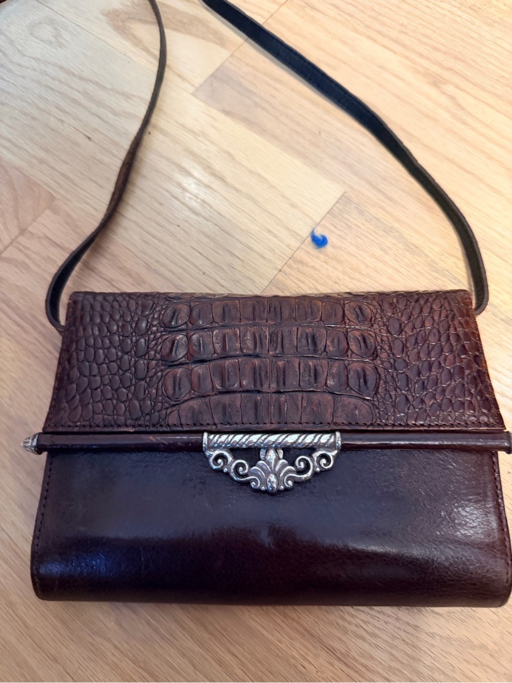 Brighton Y2K Convertible  Brown Croc-Textured Leather Crossbody Organizer Clutch